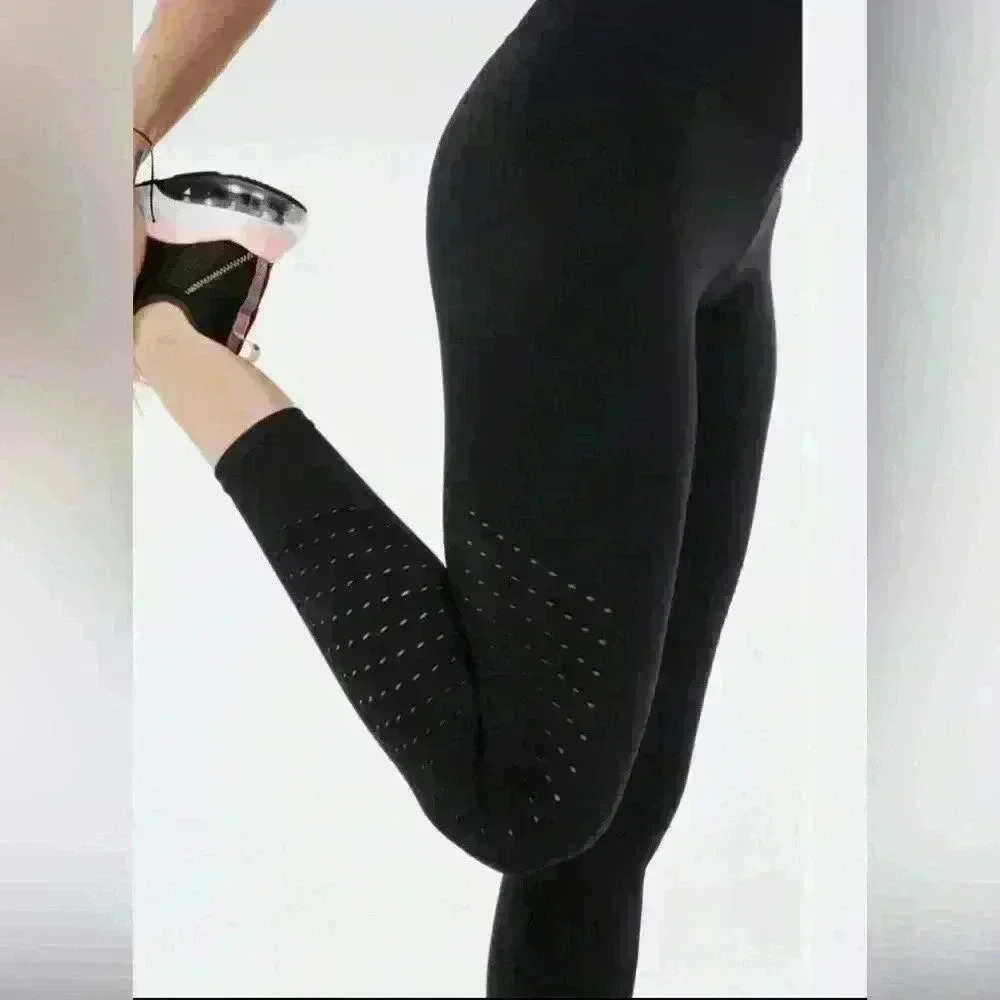 Fabletics Womens High Waisted Perforated Leggings Black 24" Inseam Medium - Picture 2 of 5